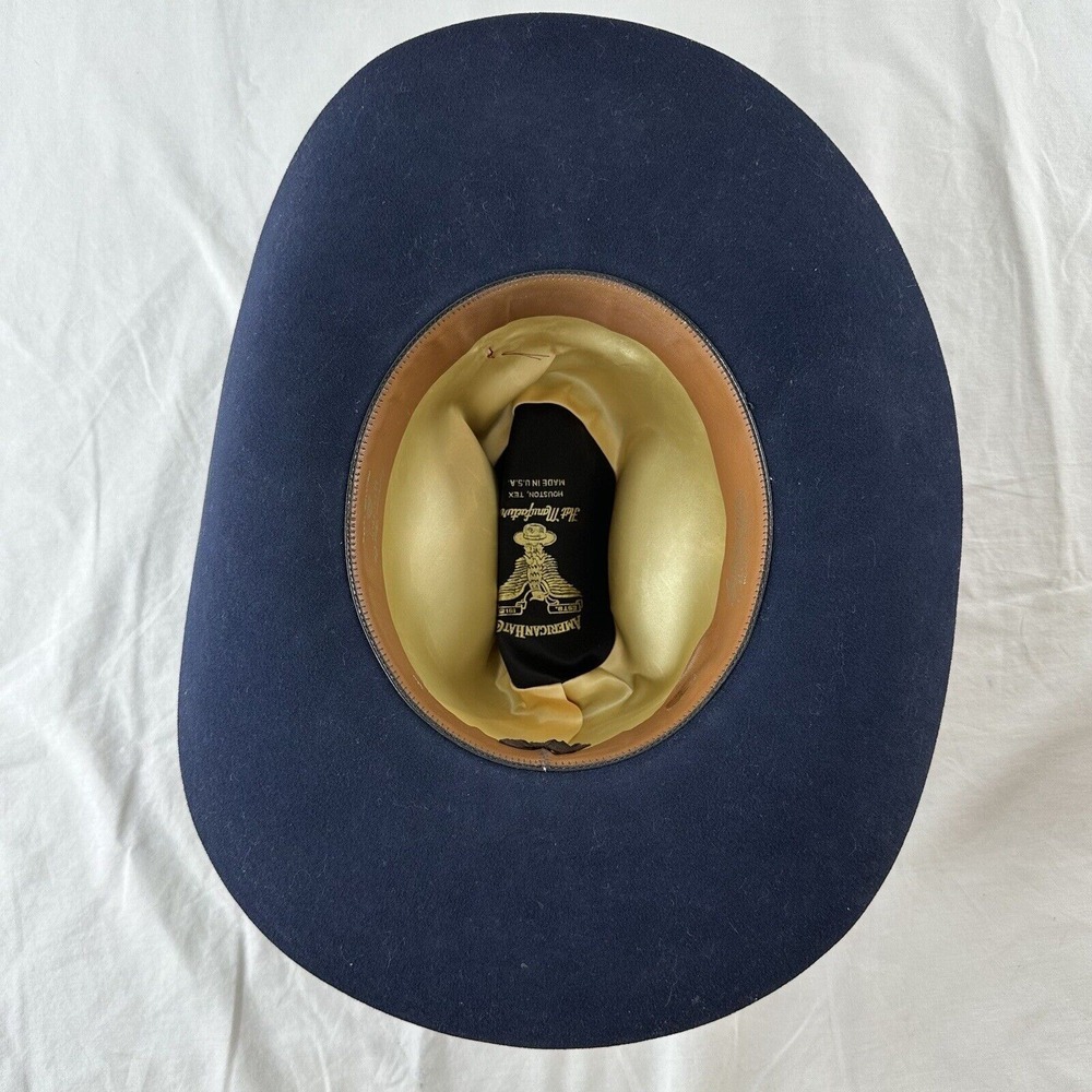 Vtg American Hat Company Co Cowboy Hat Sz 7 Maxi-felt Navy Blue Wedding Appliqué - Picture 8 of 11